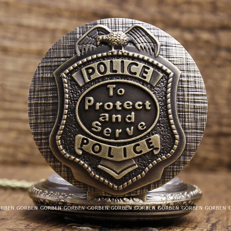 Винтажные карманные кварцевые часы с гравировкой полиция для защиты и