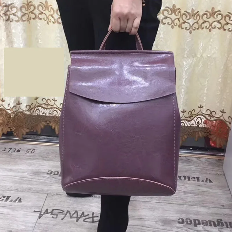 LOMANTINA бренд высокого качества масло воск кожа женские рюкзаки повседневный рюкзак для девочек-подростков сумки женская сумка на плечо - Цвет: 805 Lilac Large