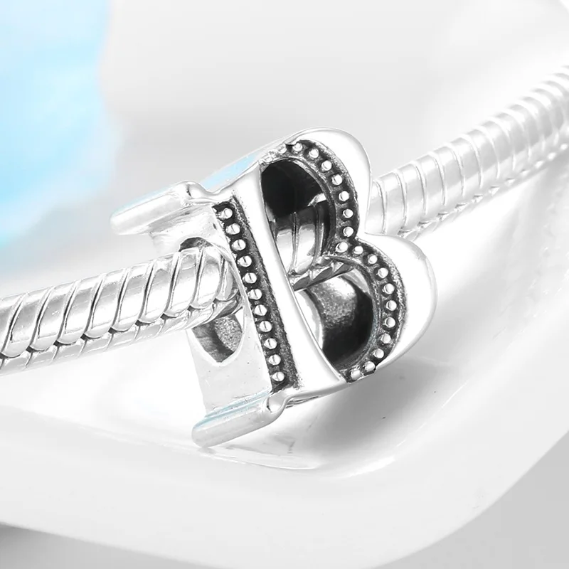 B Минималистичные металлические бусины буквы от А до Я для женщин, ювелирные изделия, серебро 925, шарм, подходят к оригинальному браслету Pandora - Цвет: B