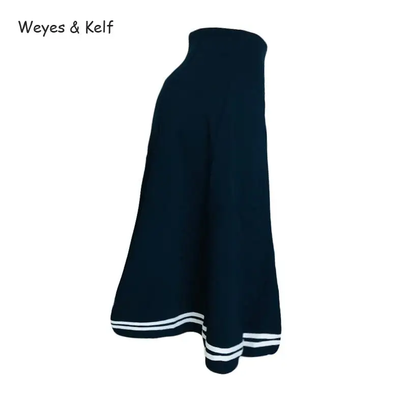 Weyes &amp Kelf Button High Waist Retro Skirts Womens Dark Blue Elegantes 2020 Summer Skirt Knee-length For Women Faldas | Женская
