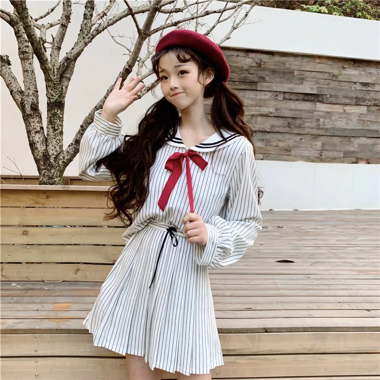 Летнее милое японское школьное платье Kawaii моряцкий костюм школьная форма для