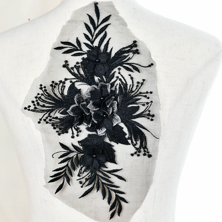 2 шт. (1 пара) бисерная 3D вышивка кружева цветок аппликация свадебное платье DIY