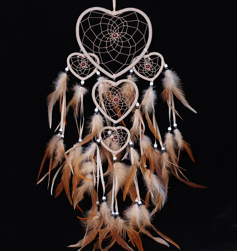 Большой Ловец снов в индийском стиле подвесные кольца с пятью сердцами подвеска