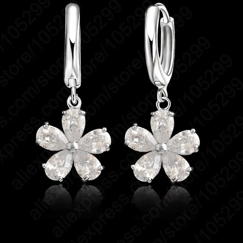 

Flower Shape Dangle Earrings Beautiful 925 Sterling Silver CZ Cubic Zircon Earring Fashion Wedding Jewelry For Women