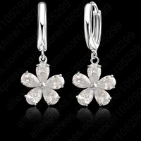 flower shape dangle earrings beautiful 925 sterling silver cz cubic zircon earring fashion wedding jewelry for women