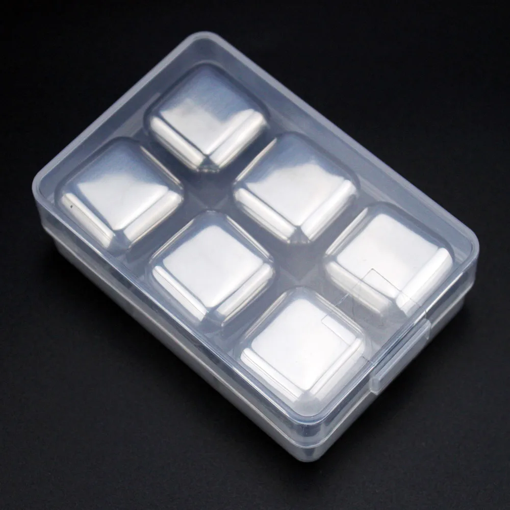 Square 6 pcs Кубики льда из нержавеющей стали, камни для виски, многоразовые кубики льда, камни для охлаждения, камни для вина, пива, напитков - Цвет: Square 6 pcs