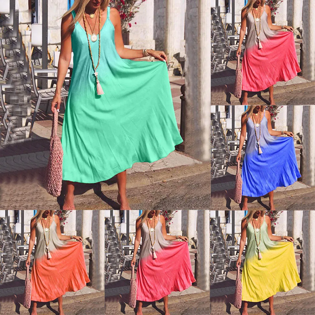 Женское длинное платье с v-образным вырезом макси без рукавов модель d90611 лето 2019 |