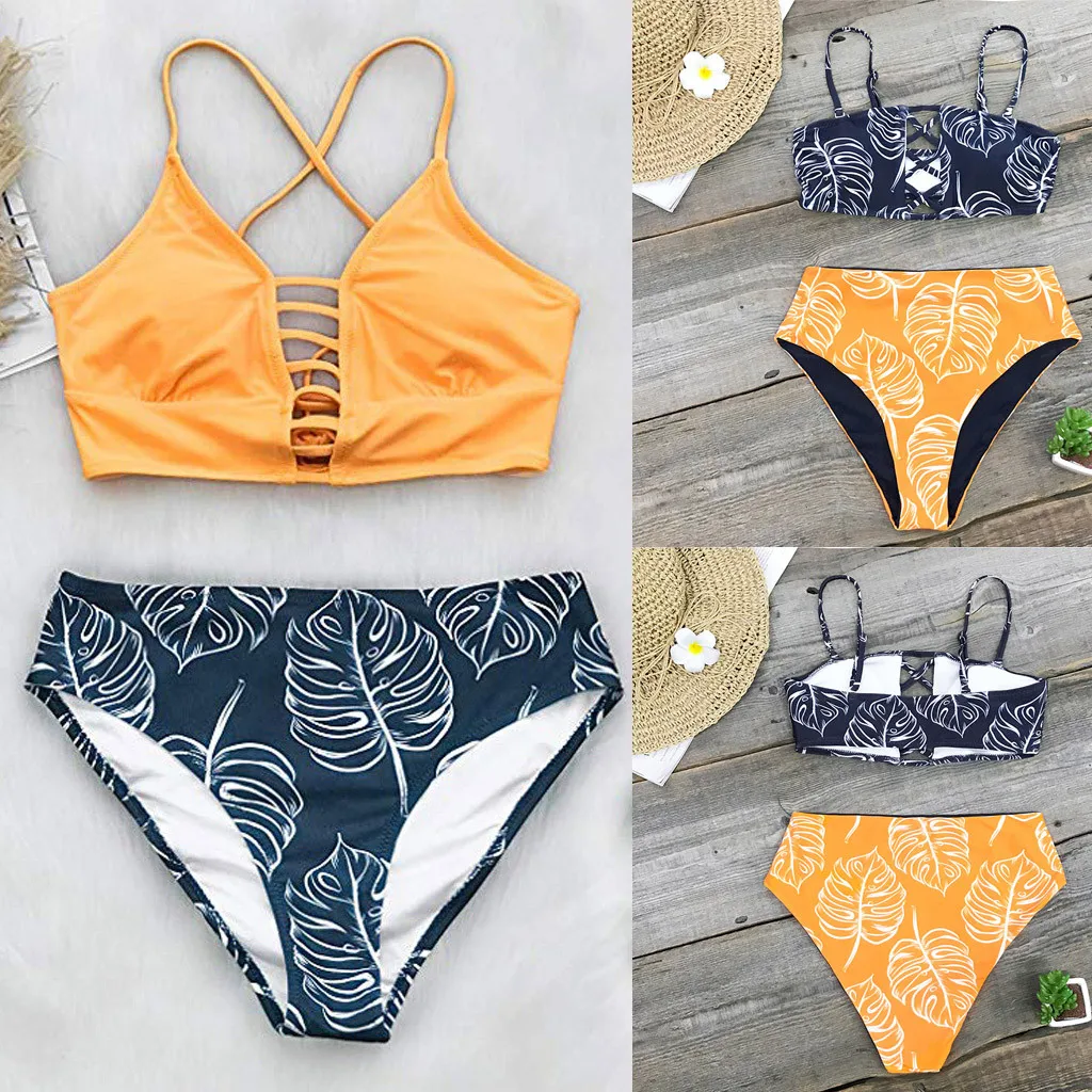 Женский купальник бикини однотонный с оборками и пляжная одежда Z530