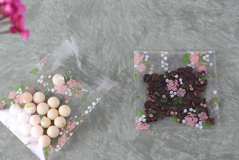 100 шт прозрачные розы конфеты печенья упаковка для выпечки OPP самоклеющиеся