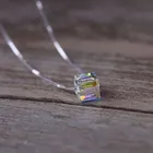 Новое посеребренное ювелирное изделие, модная Подлинная светлая квадратная цепочка конфетного цвета с кристаллами, женское ожерелье с подвеской XL104