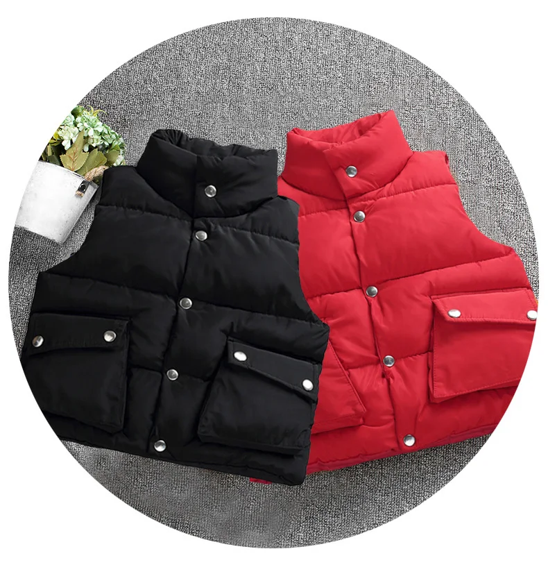 Spring/Autumn/Winter Children Waistcoat Boys Girls Stand Collar Solid Cotton Padded Coat Warm Sleeveless Vest Jacket BC287