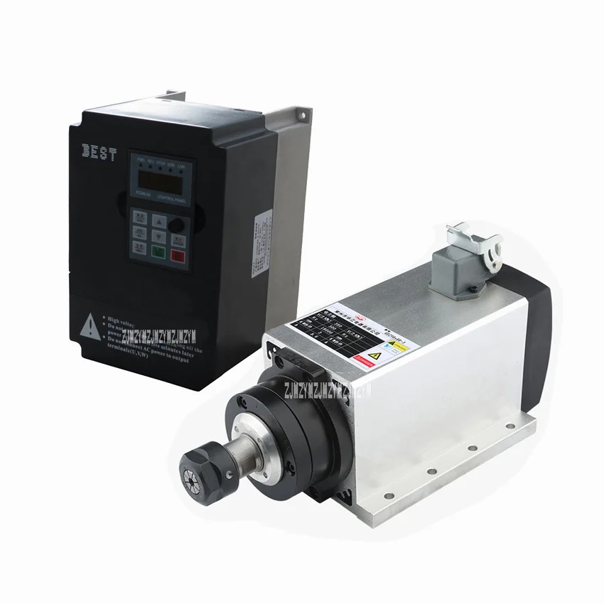 

New 3KW 220V / 380V 300Hz AC Motor Air Cooled Electric Spindle ER20 3000W Square Spindle Motor + 220V/3KW 15A Frequency Inverter