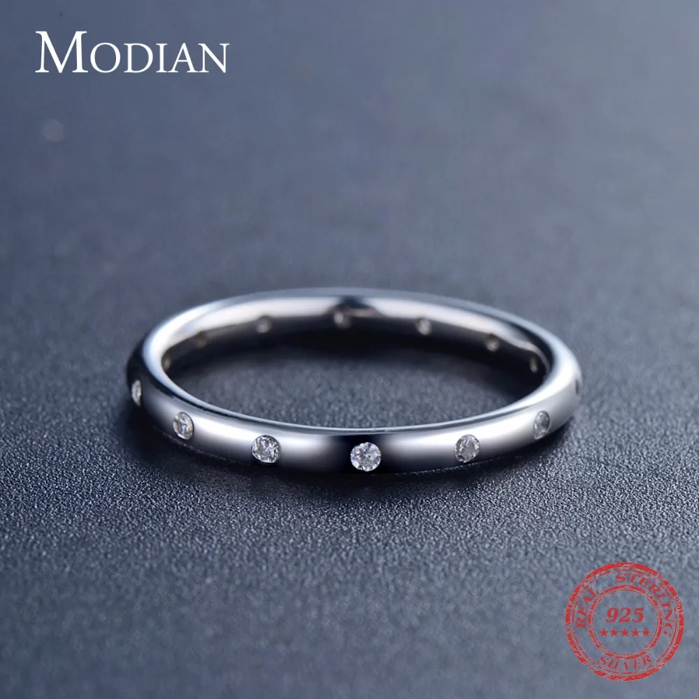 Modian 100% Настоящее Стерлинговое Серебро 925 пробы штабелируемое кольцо прозрачный