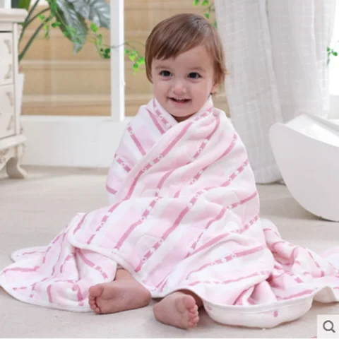 pink crown 110x110 см 6 слойный муслин одеяло из чистого хлопка для ванной полотенца пеленки для Новорожденных Обертывание кондиционер одеяло дышащее детское одеяло - Цвет: pink crown