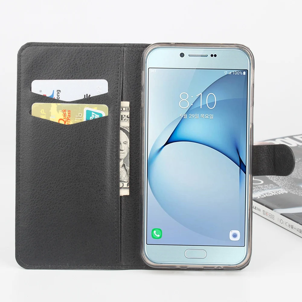 Чехол От hongbaiwei для samsung Galaxy A8 2016 кожаный зернистый личи флип Роскошный кошелек