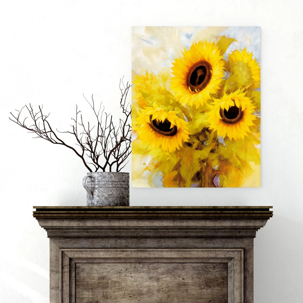 Картина с изображением подсолнуха на холсте настенное искусство цветок