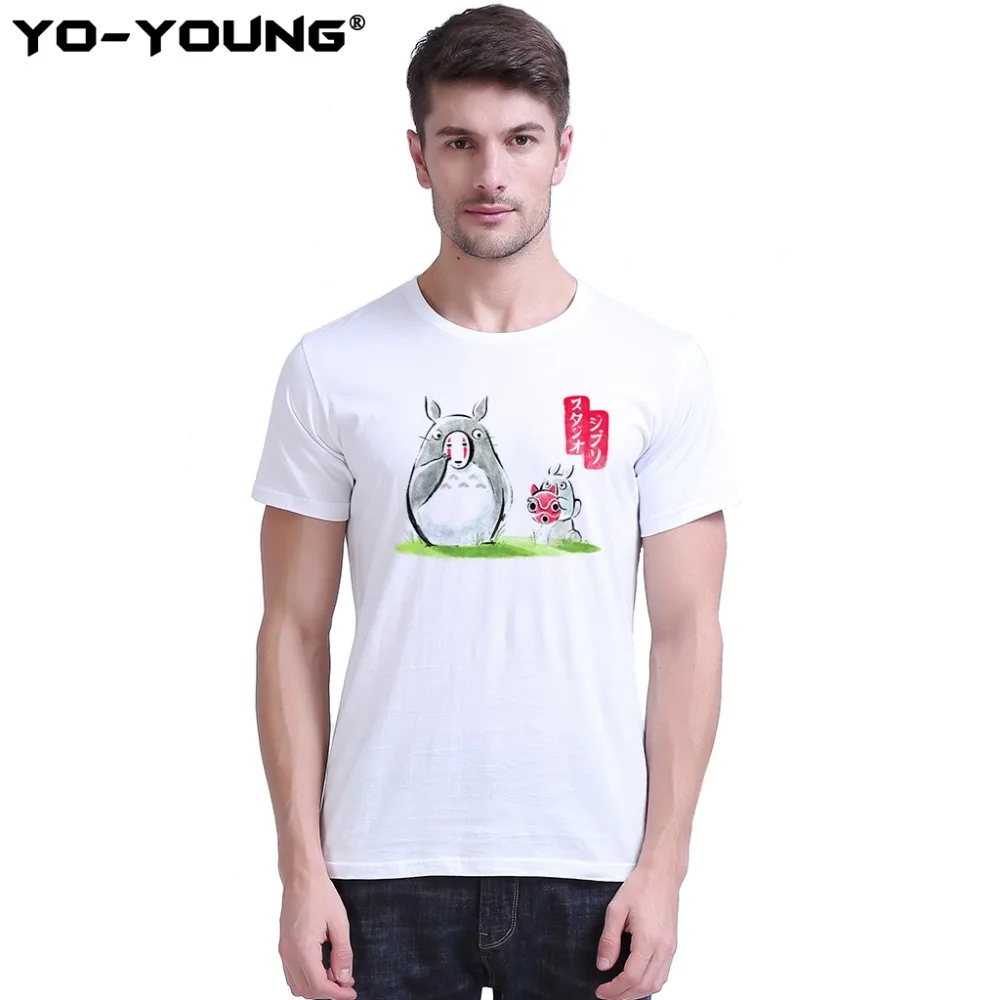 Yo Young Men футболки Аниме Тоторо Повседневный принт 100% 180 г чесаный хлопок унисекс