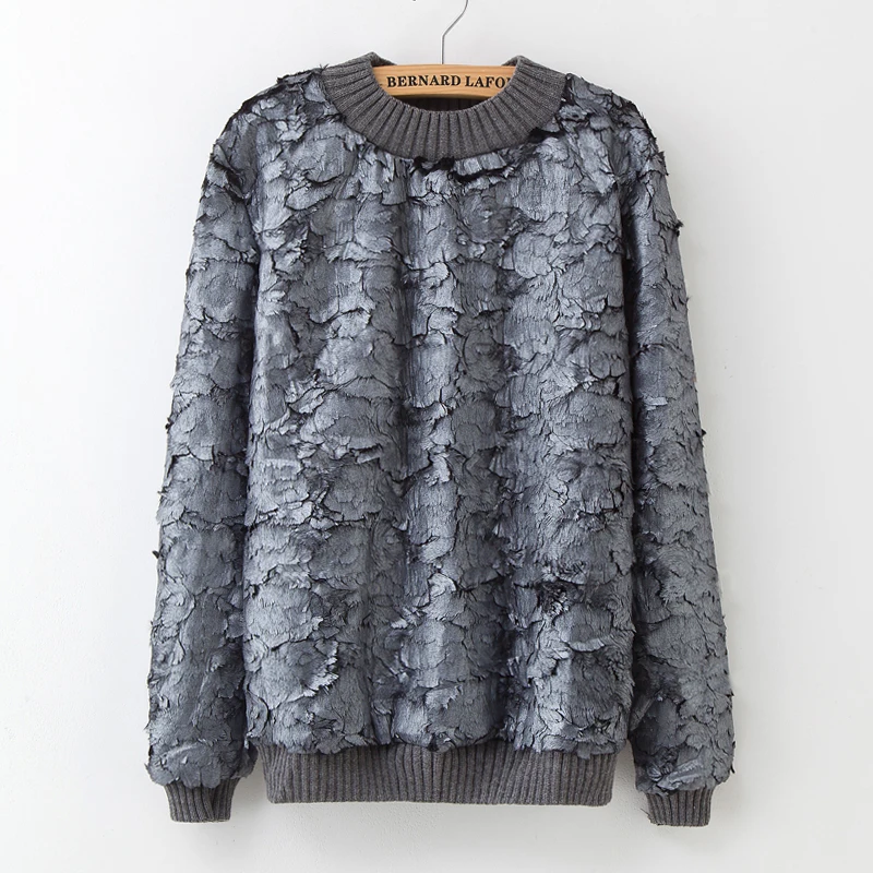 New Korean Women's Pullover Sweaters Plush Winter Long Sleeve Beaded Printed Sweater High Neck Fashion Tops High-Street Women | Женская