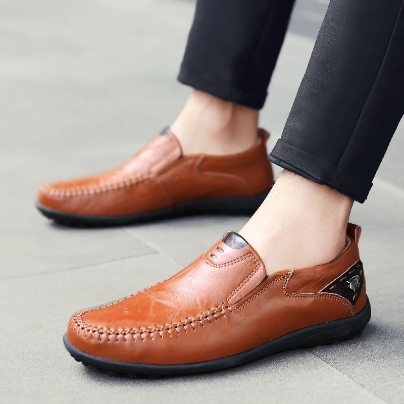 Mens moccasins genuine leather Fashion driving shoes luxury loafers soft flats comfortable slip-on Outdoor Casual | Обувь