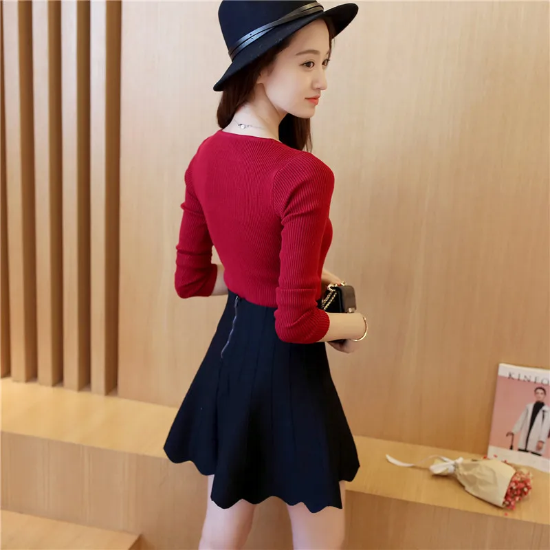 LISER Spring 2019 women sweater elegant female thin V neck sweaters slim long sleeve Knitted Pullovers tight | Женская одежда