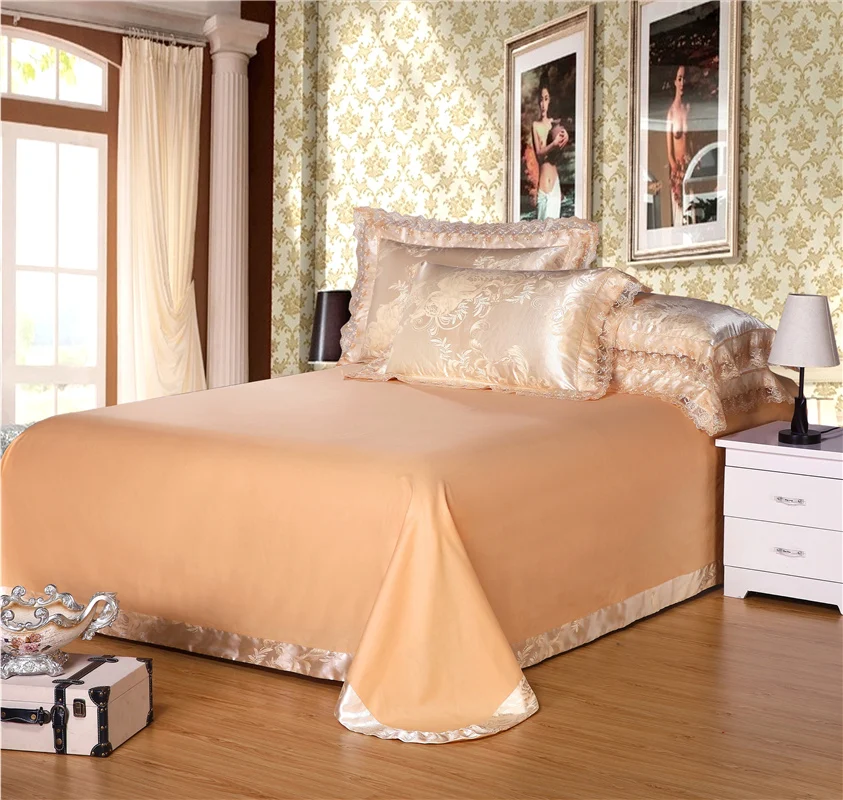 Роскошный сатиновый жаккардовый Комплект постельного белья queen/king size, Комплект постельного белья золотого и серебряного цвета, 4 шт., хлопковый Шелковый кружевной пододеяльник, Комплект постельного белья