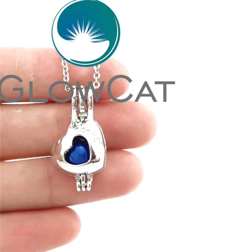 GLOWCAT R-K698 Silver Mother Heart Love Beads Cage Pendant Essential Oil Diffuser Aromatherapy Pearl Locket Necklace | Украшения и