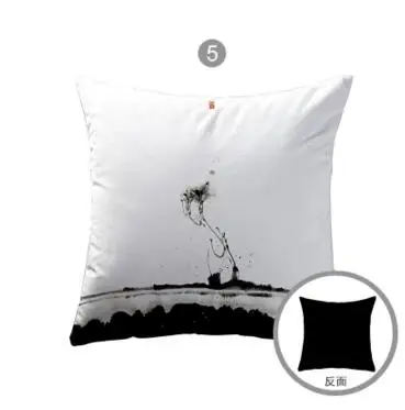 Chinese Zen Ink Painting Pillow Case retro black and white painting sofa cushion cover pillowcase | Дом и сад