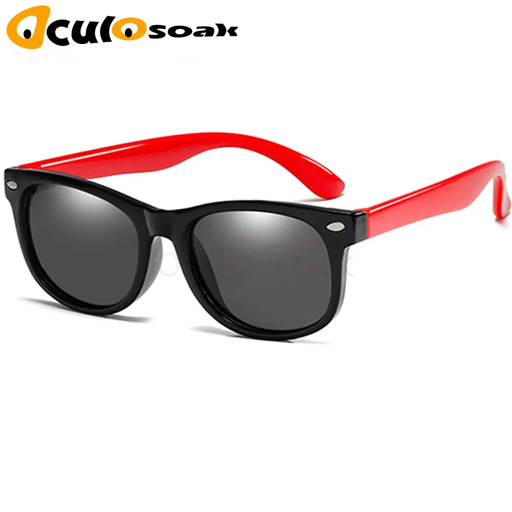 Black Red Зеркальные детские солнцезащитные очки TR90 для мальчиков и девочек, поляризованные силиконовые защитные солнцезащитные очки, подарок для детей, малышей, UV400, Gafas - Цвет линз: Black Red