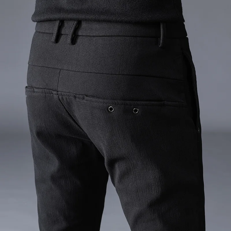 

Brand Men's winter Fleece Fluff Thicken warm Pants men Business Slim Elastic Fleece Thick Casual black trousers male new