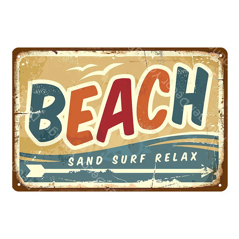 Металлические знаки Hello Summer плакат с изображением океана пляжа волн серфинга