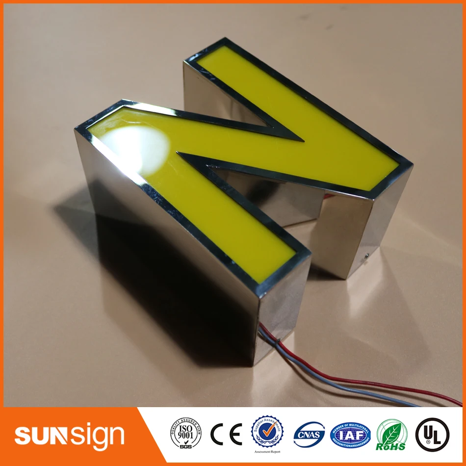 Polished Stainless Steel Return Front Light Sign Aluminum Metal Sign Letters