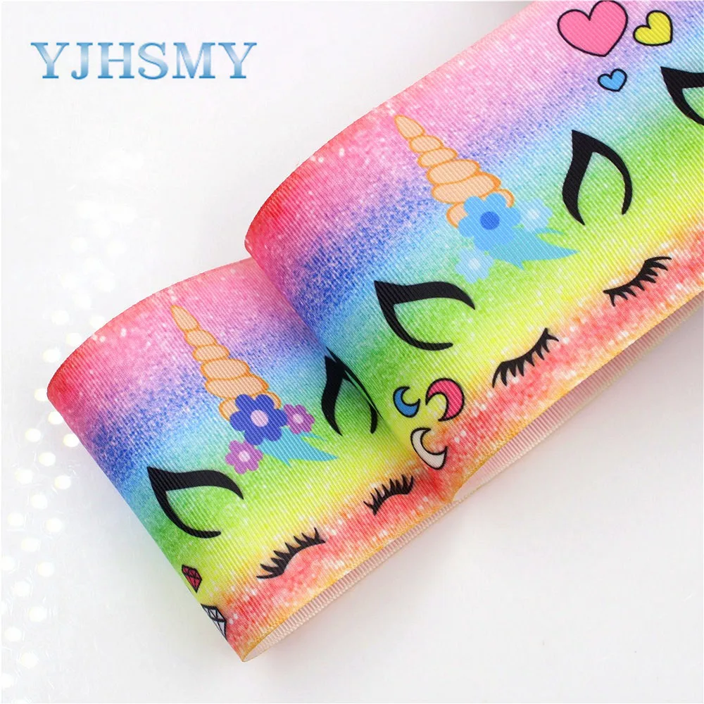 

YJHSMY I-18428-50 10 yards 75 mm Cartoon Printed grosgrain ribbons,DIY handmade Hair accessories Material wedding gift wrap