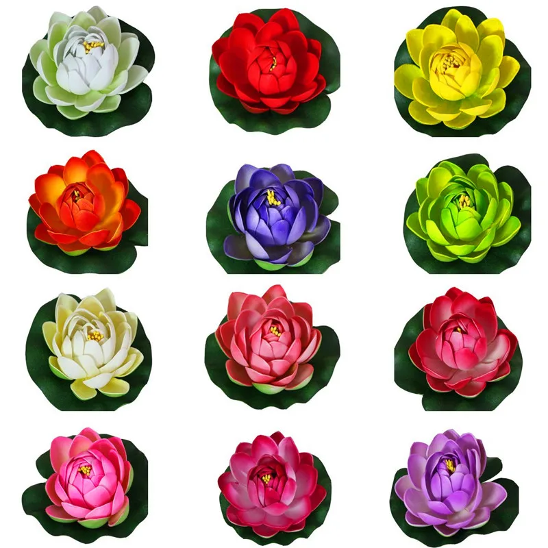 

12Pcs 10cm/4" Artificial EVA Lotus Floating Water Lily Blooming Foam Flower Head Bud Pool Fish Tank Pond Home Garden Decoration