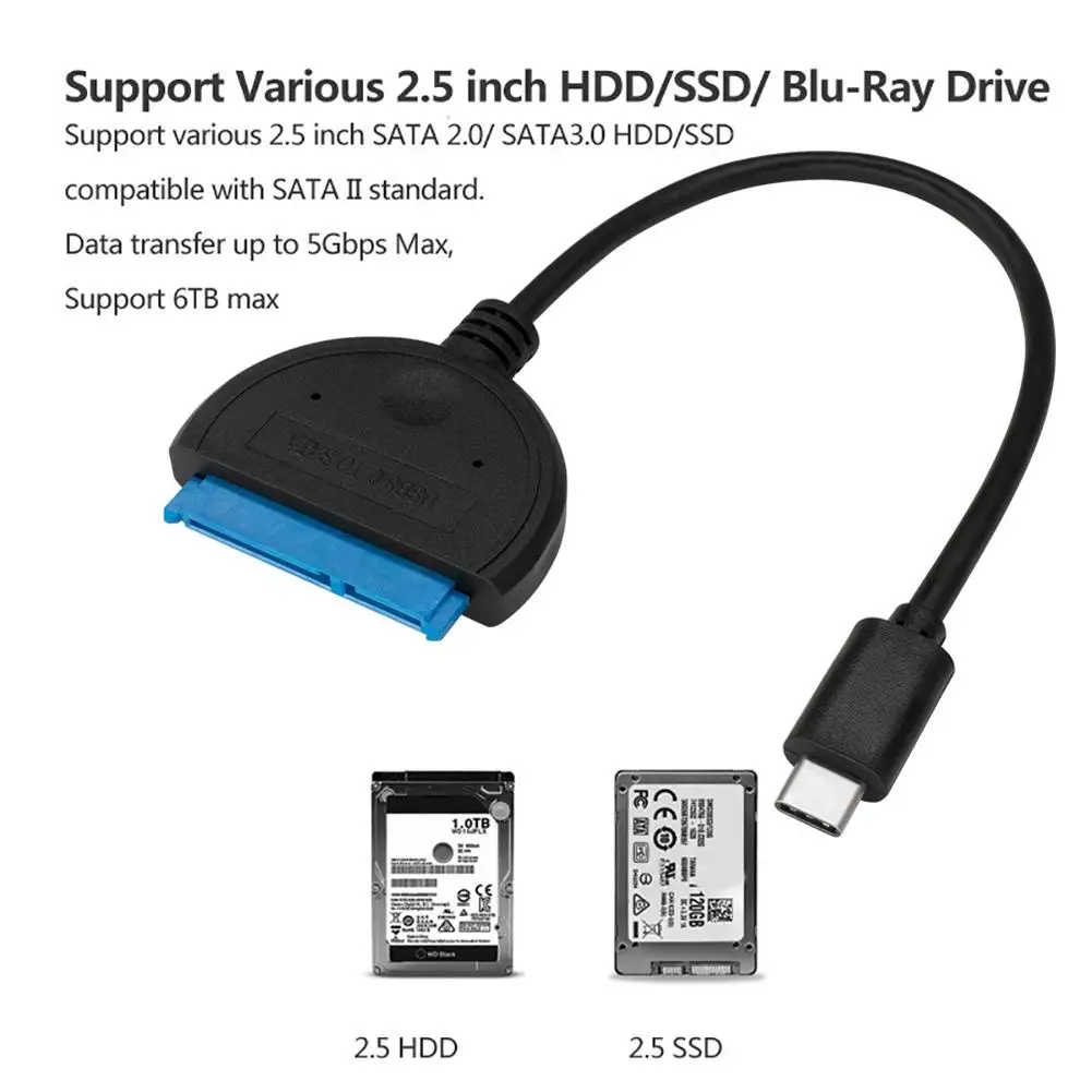 Переходник с Type C на SATA внешний кабель для жесткого диска 2 5 дюйма 3 SSD HDD