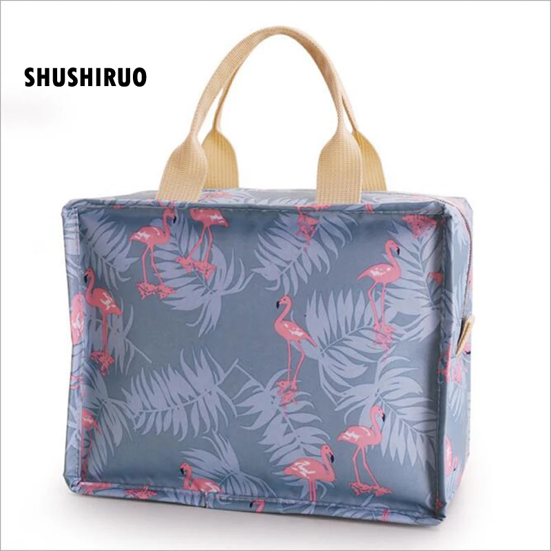 

SHUSHIRUO Flamingo Print Lunch Bag Portable Picnic Diner Travel Storage Thermal Insulated Keep Warm for Student Foil Food Warm