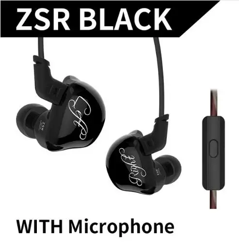 KZZSRBlackwithmic KZ ZST ZSR Арматура двойной драйвер наушники съемный кабель В Ухо Аудио мониторы шумоизоляция HiFi музыка спортивные наушники - Цвет: KZZSRBlackwithmic