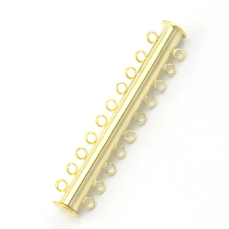 

Free shipping 100pcs/Lot 2 3 4 5 6 7 8 9 10 11 12 Strand Hole Wholesale Jewelry Findings Gold Plated Slide Lock Tube Clasps
