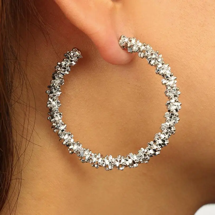 Kuziduocai New Fashion Jewelry Punk Irregular Surface Round Circle Statement Drop Earrings For Women oorbellen kolczyki E-1975 | Украшения