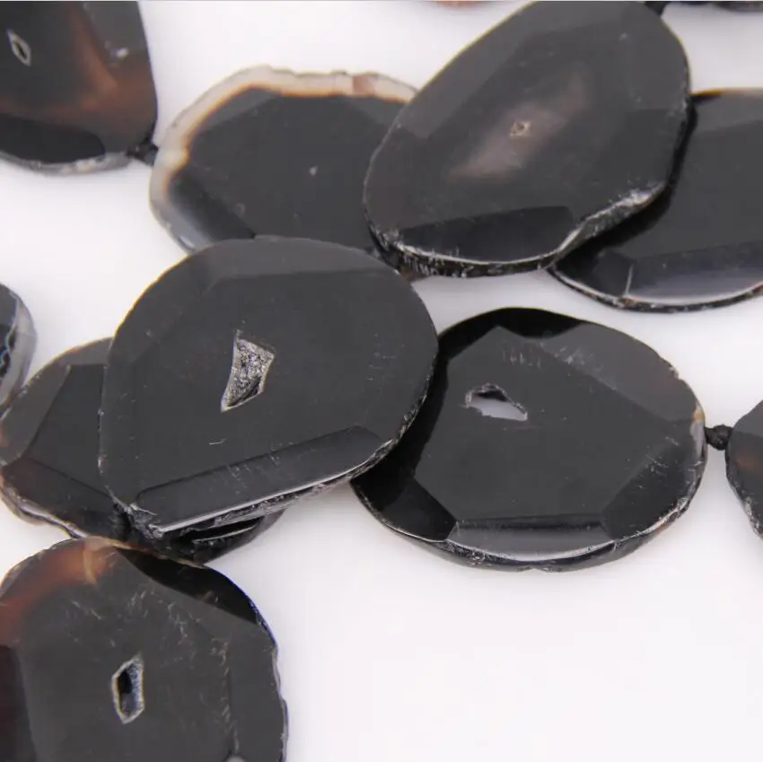 

7PCS Strand,Freeform Faceted Achate Slab Beads Craft Necklace,Large Black Achate Natural Stones Cut Slice Pendants