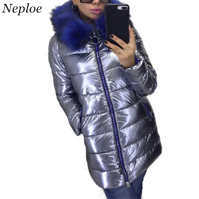 Neploe 2019 Новинка зимы многоцветный большой меховой воротник парки Для женщин