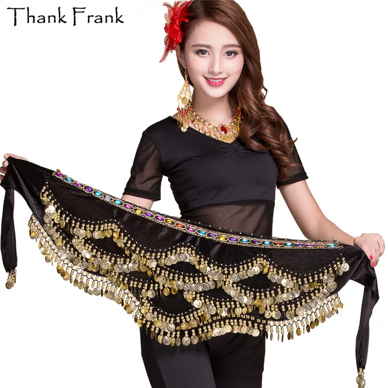 

Hot Sale Belly Dance Hip Scarf 13 Colors Belly Dancing Belts For Women Ladies Bellydance Clothes Accessories With Golden Coins