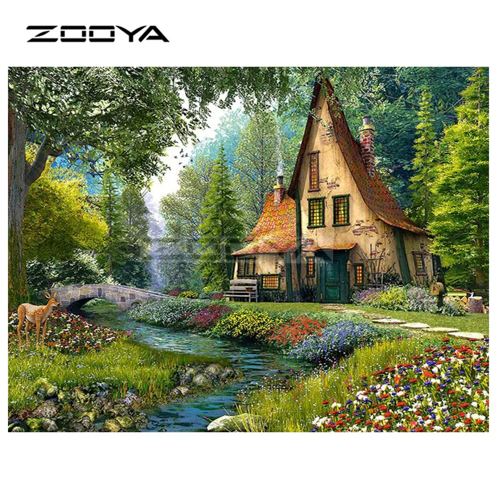 ZOOYA 5D DIY Алмазная вышивка живописный дом Лес Дерево дача Картина Вышивка крестом