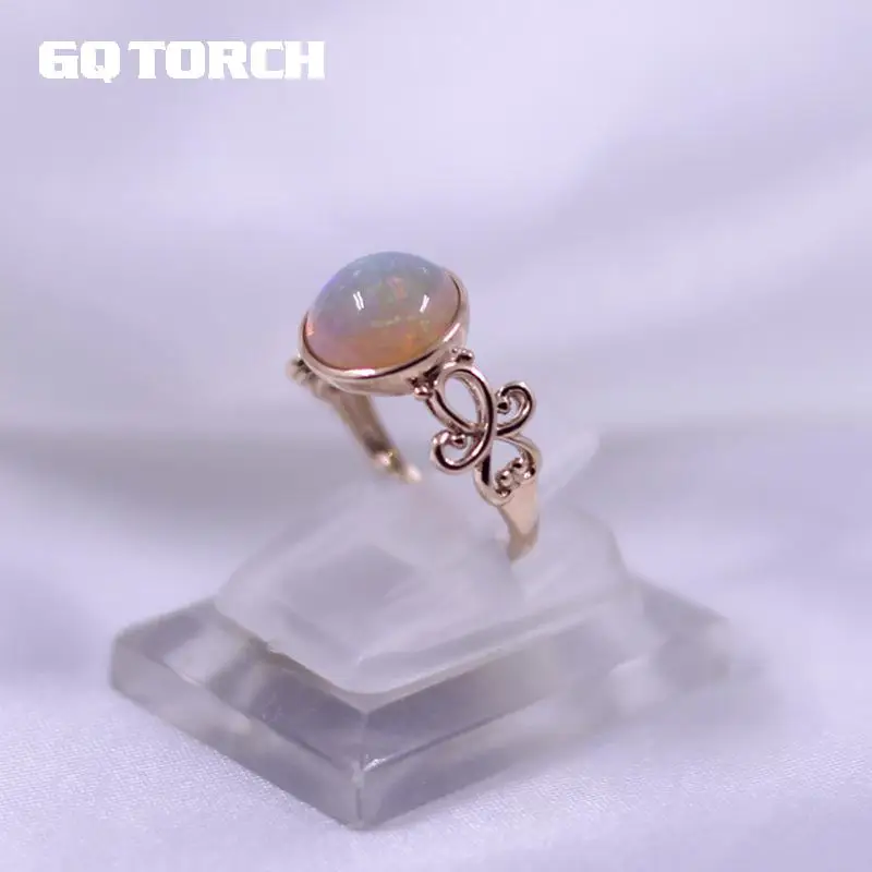 Genuine 18k Yellow Gold Natural Opal Rings For Women Simple Elegant Design Hollow Flower Carving | Украшения и аксессуары
