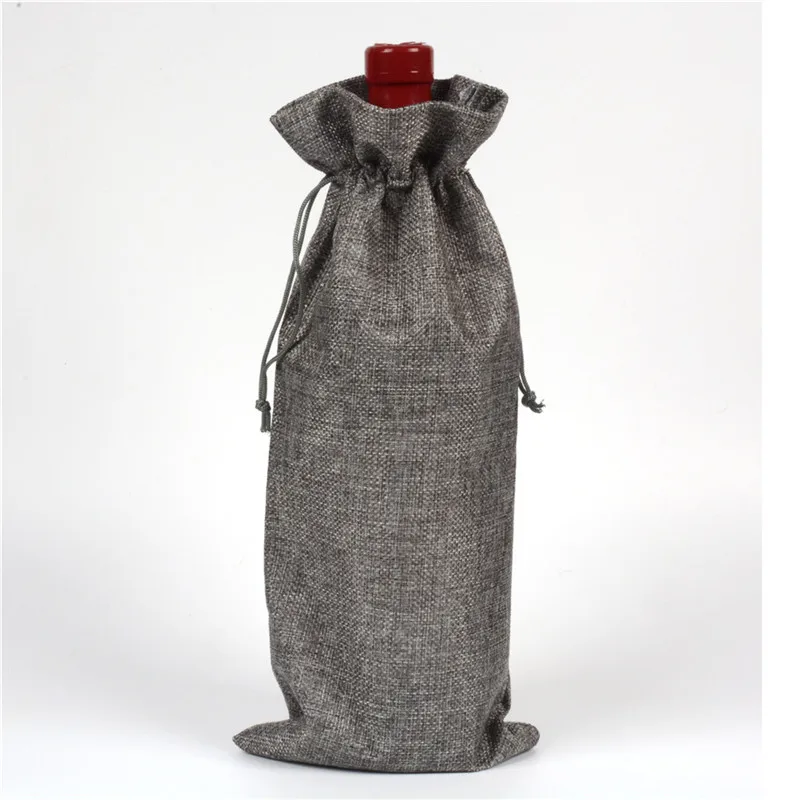 grey 10 шт. винная бутылка из джута сумки мешковины Hessian шнурок Вина Подарочный Чехол 15 см x 35 см - Цвет: grey