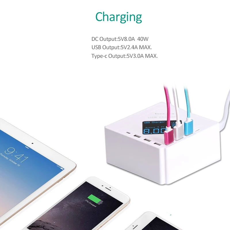 INGMAYA многопортовое USB зарядное устройство 8А Тип C порт зарядная станция для iPhone iPad samsung huawei Nexus Mi LG Oneplus zte адаптер переменного тока
