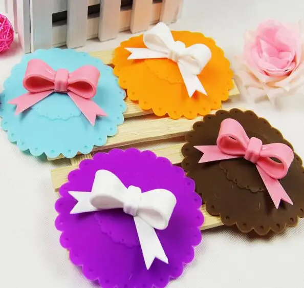 

10.5cm Cute Anti-dust Silicone Cup Cover Coffee Suction Seal Lid Cap Silicone Lovely Bowknot Cup Cover 6 Colors