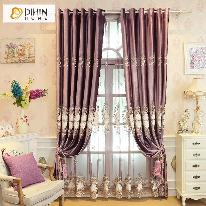 DIHIN HOME Embroidered Modern Luxury Curtains For Living Room Window Treatment Custom Made Curtain | Дом и сад