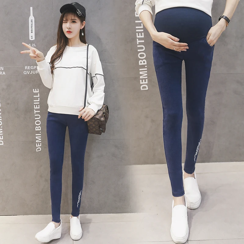 2020 spring and autumn pregnant women pencil pants maternity clothes washing elastic abdominal denim trousers skinny jeans slim | Мать и