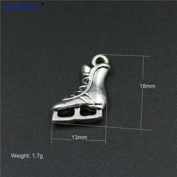 

High Quality 20 Pieces/Lot 13mm*18mm Antique Silver Plated Or Antique Bronze Sport Charms 3D Skating Shoes Skating Charms