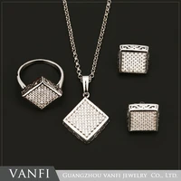 women trendy jewelry sets fashion square shape pendant necklace dangle earrings wedding jewelry set